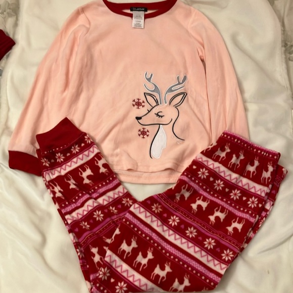 NWOT cuddle duds girls 10/12 fleece pajama set flame resistant pink/red - Picture 1 of 7